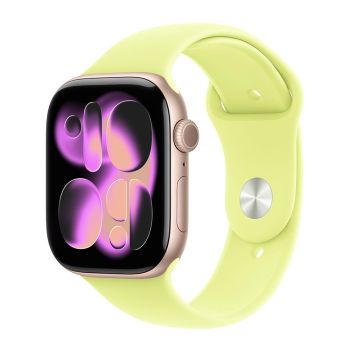 Apple Watch Series 11, 42 mm, Rose Gold Aluminum Neon Yellow Sport Band M/L